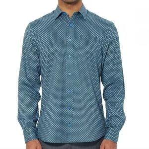 Nick Graham Everywhere Stretch Modern Fit Printed Long Sleeve Shirt Green XL